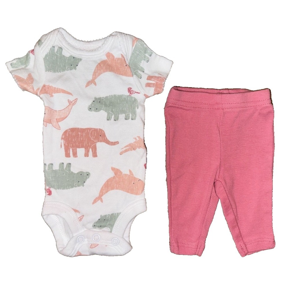 Carters Baby Girl Outfit Preemie Bodysuit Pants Clothes Zoo Animals Elephant Set